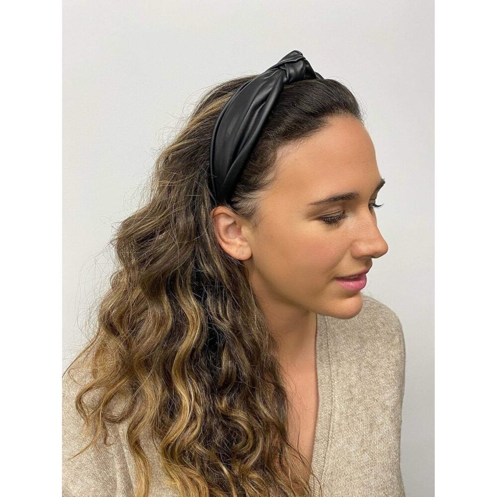 Classic Black Leather Top Knot Headband - The Perfect Gift for Fashion Lovers - Picture 3 of 6